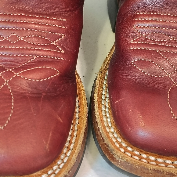 OLD WEST LEATHER COWBOY BOOTS KIDS 8.5 BBSC1855 BROWN TAN COWBOY RODEO FAIR - Picture 7 of 9